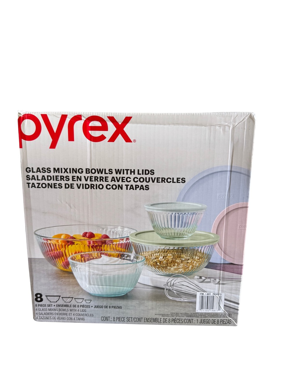 Pyrex Clear Glass Mixing Bowls with Pale Green Lids - 8-Piece
